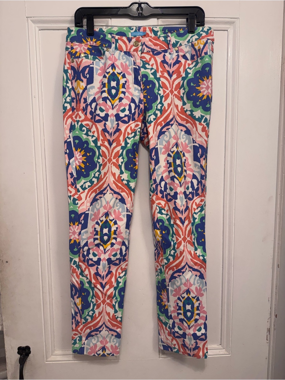 J. McLaughlin Coral, Navy & Green Printed Ankle Jeans